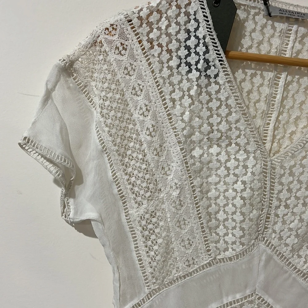 NEW • All Saints • Cindi Lace Mini Dress Oyster White 2 Womens - Picture 4 of 5